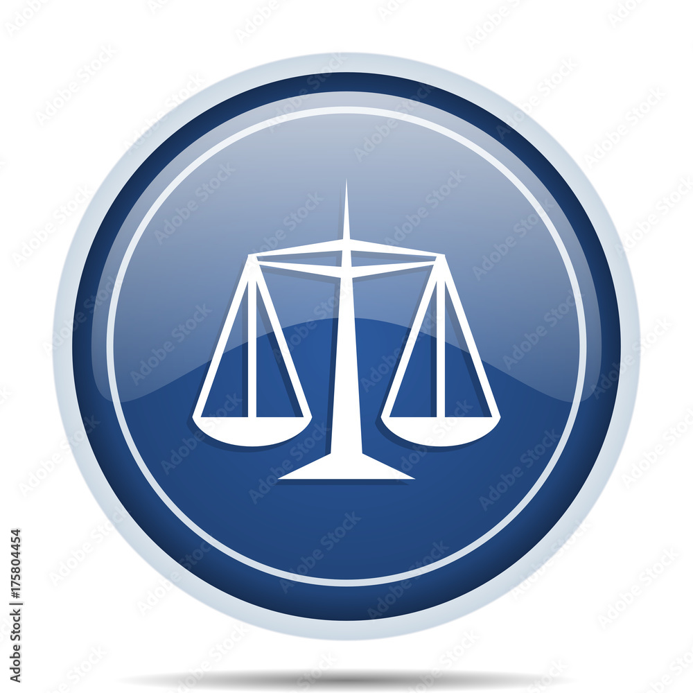 Justice blue round web icon. Circle isolated internet button for webdesign and smartphone applications. Justice blue round web icon. Circle isolated internet button for webdesign and smartphone applications.