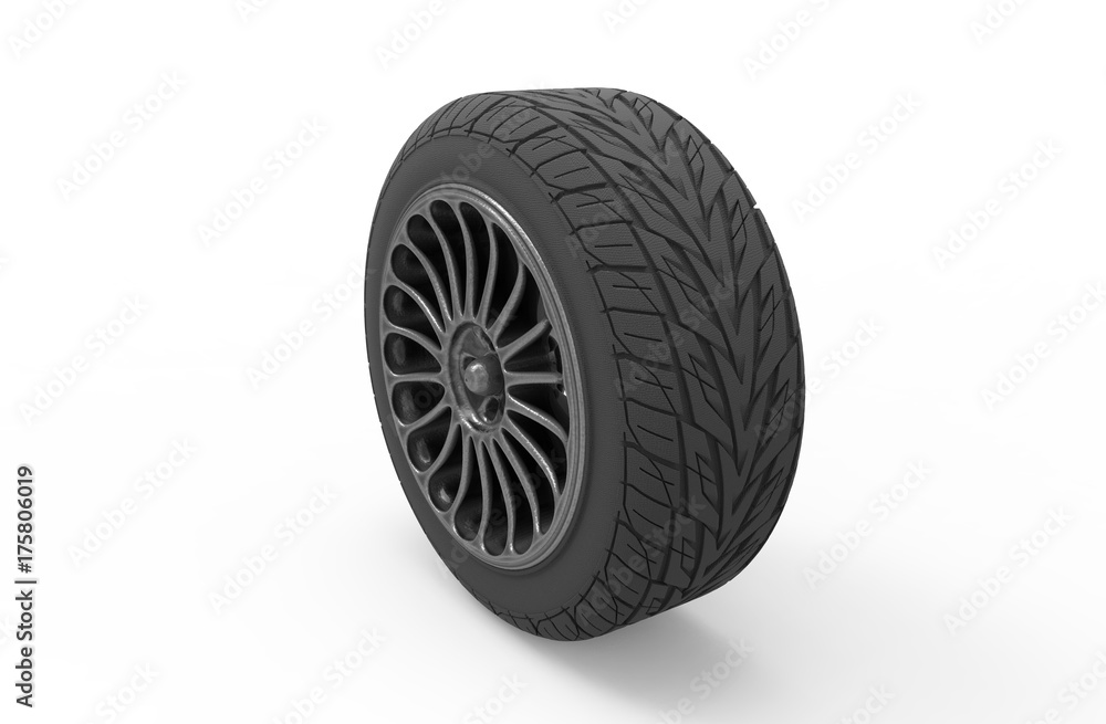 3d illustration of a car wheel on a white background