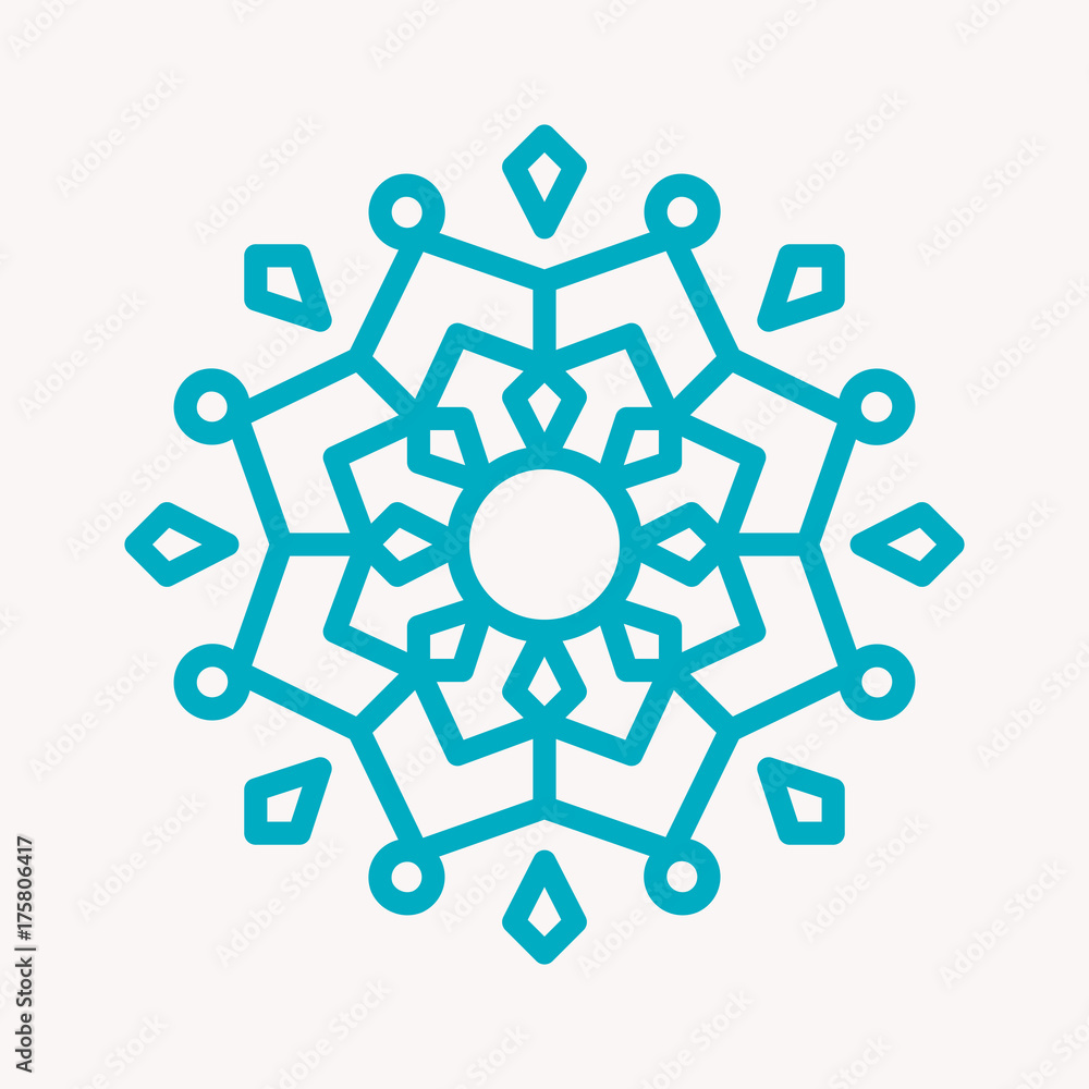 Snowflake Icon. Christmas Decoration Ornament. Mandala Style. Lines. Snowflake Icon. Christmas Decoration Ornament. Mandala Style. Lines.