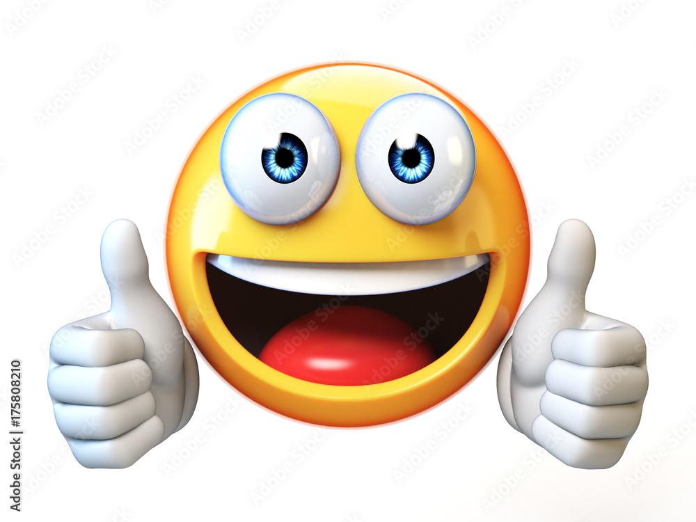 Thumbs up emoji isolated on white background, emoticon giving likes 3d  rendering Stock Illustration