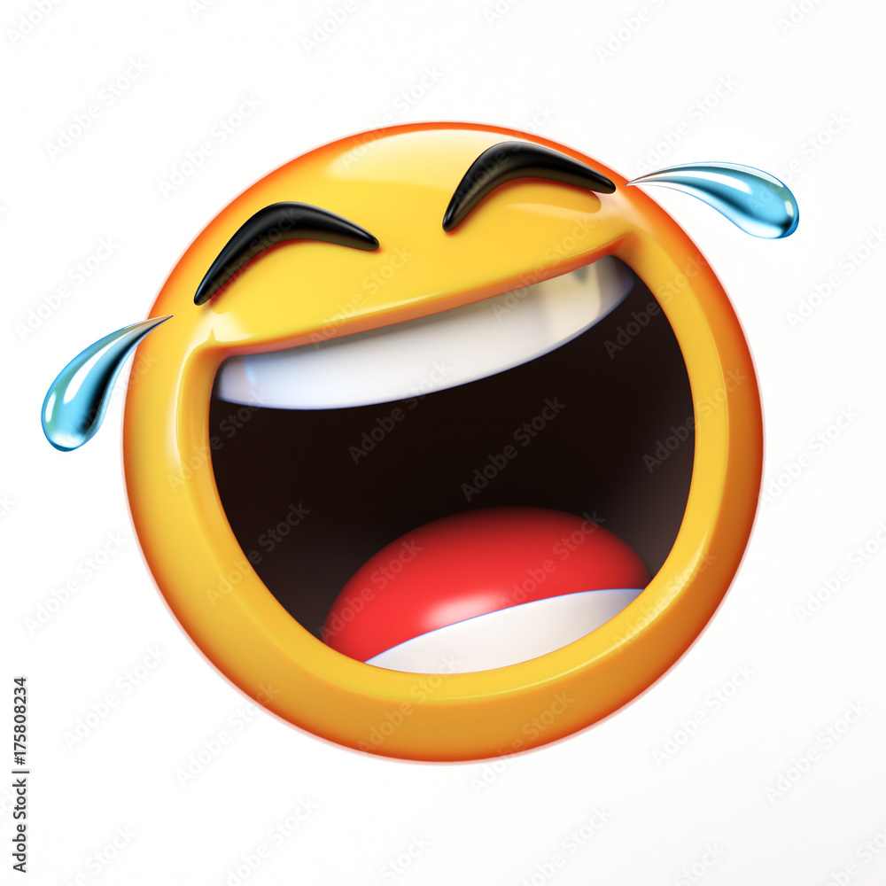 Ilustração do Stock: Happy cry Emoji isolated on white background, laughing  face emoticon 3d rendering | Adobe Stock