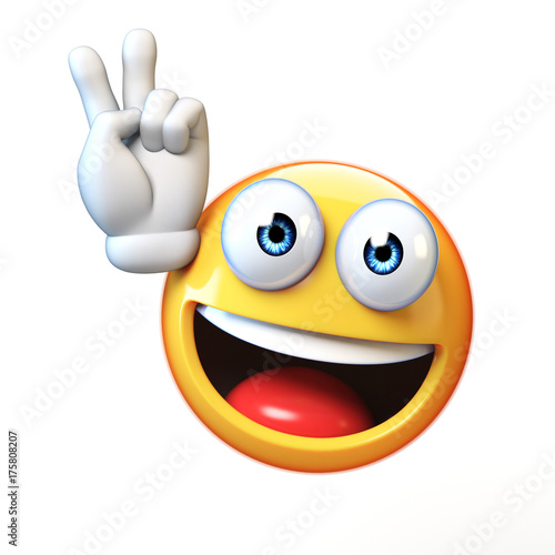 Peace emoji isolated on white background, victory emoticon 3d rendering