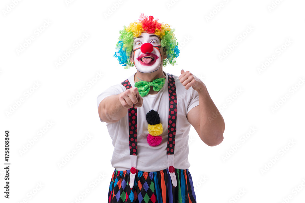 Funny clown acting silly isolated on white background Funny clown acting silly isolated on white background