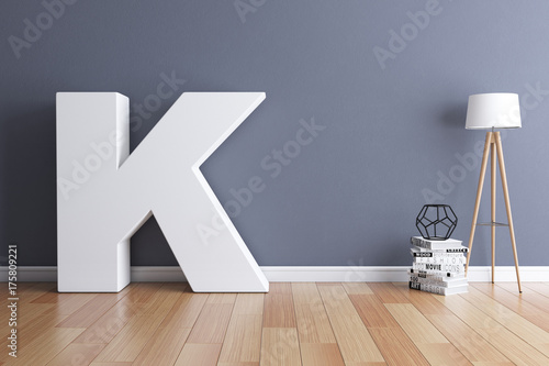 Mock up interior font 3d rendering letter K photo