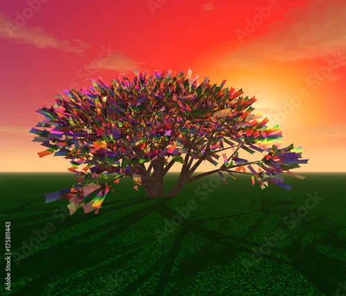  Mysterious tree on a sunset background