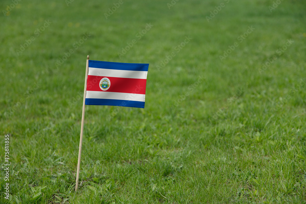 Costa Rica flag, Costa Rican flag on a green grass lawn field