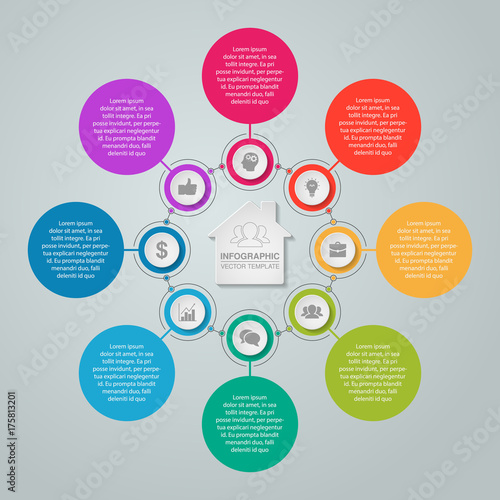 Vector infographic template for diagram, graph, presentation, chart, home, house, housing, business concept with 8 options.
