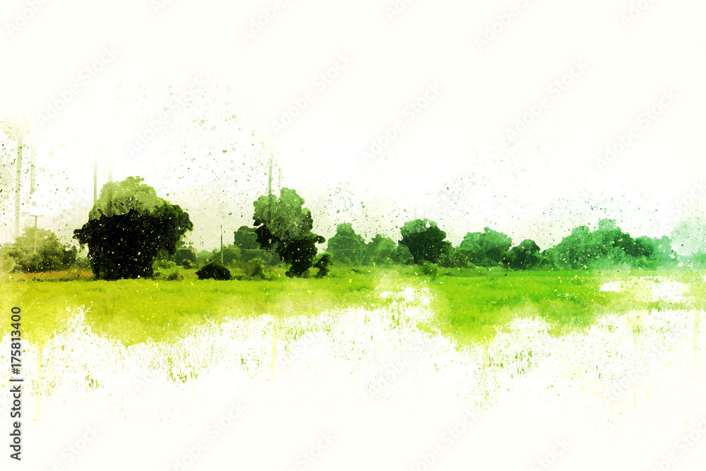 Obraz Abstrakcjonistyczny Kolorowy drzewa i krajobrazu drzewo na akwarela obrazu tle.
