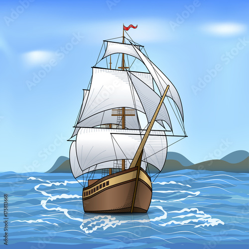 vintage sailing ship in the sea