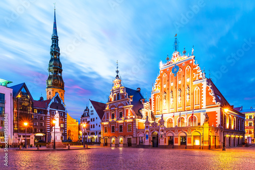 Evening scenery of the Old Town Hall Square in Riga, Latvia photo