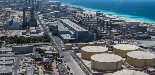 Dubai. In the summer of 2016. Modern desalination plant on the shores of the Arabian Gulf.  photo