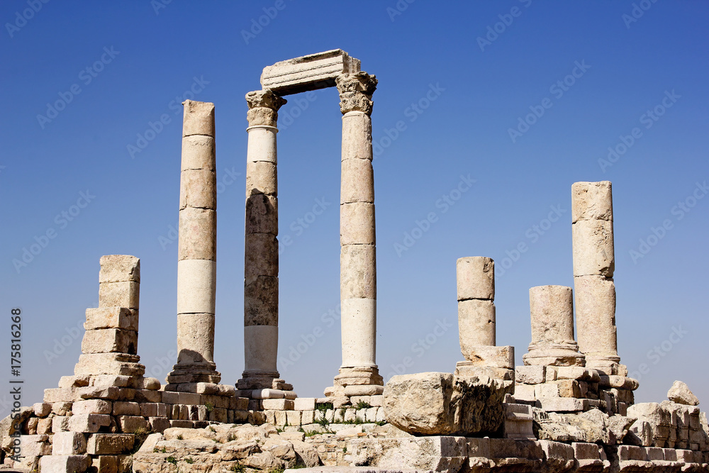 Roman pillar ruins on Citadel top, Amman, Jordan
