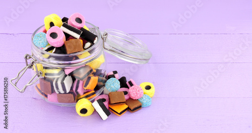 Jar filled with  traditional liquorice allsorts candy