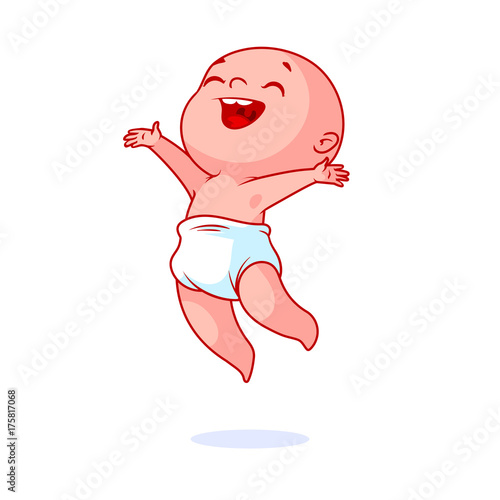 Very happy little baby in the diaper.