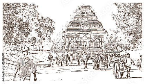 Sketch of Konark Sun Temple India in vector illustration.