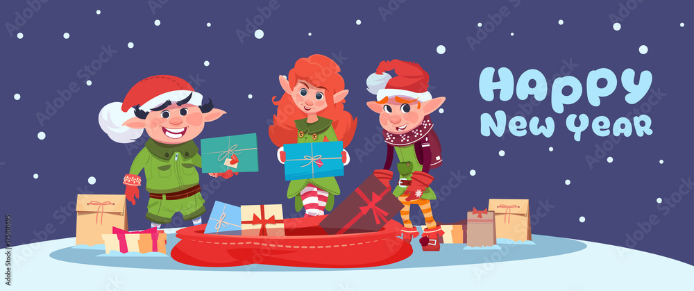 custom made wallpaper toronto digitalCute Elf On Happy New Year Greeting Card Merry Christmas Holiday Concept Flat Vector Illustration