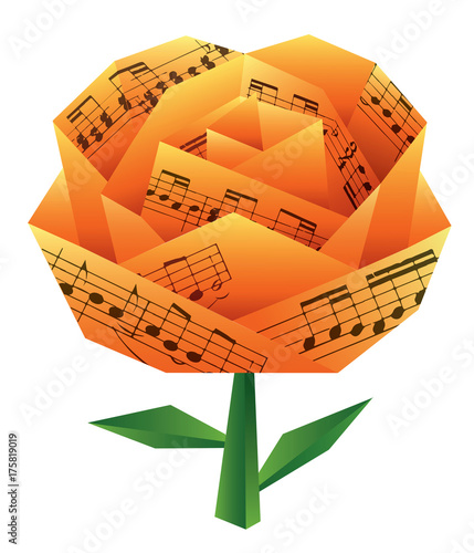 Origami rose with musical notes.
Paper rose with musical notes. Vector available. 
