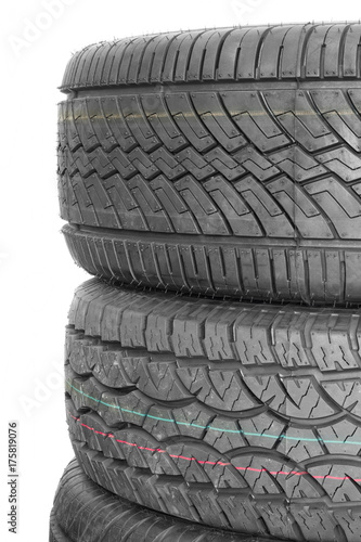 Car tires background in a row.