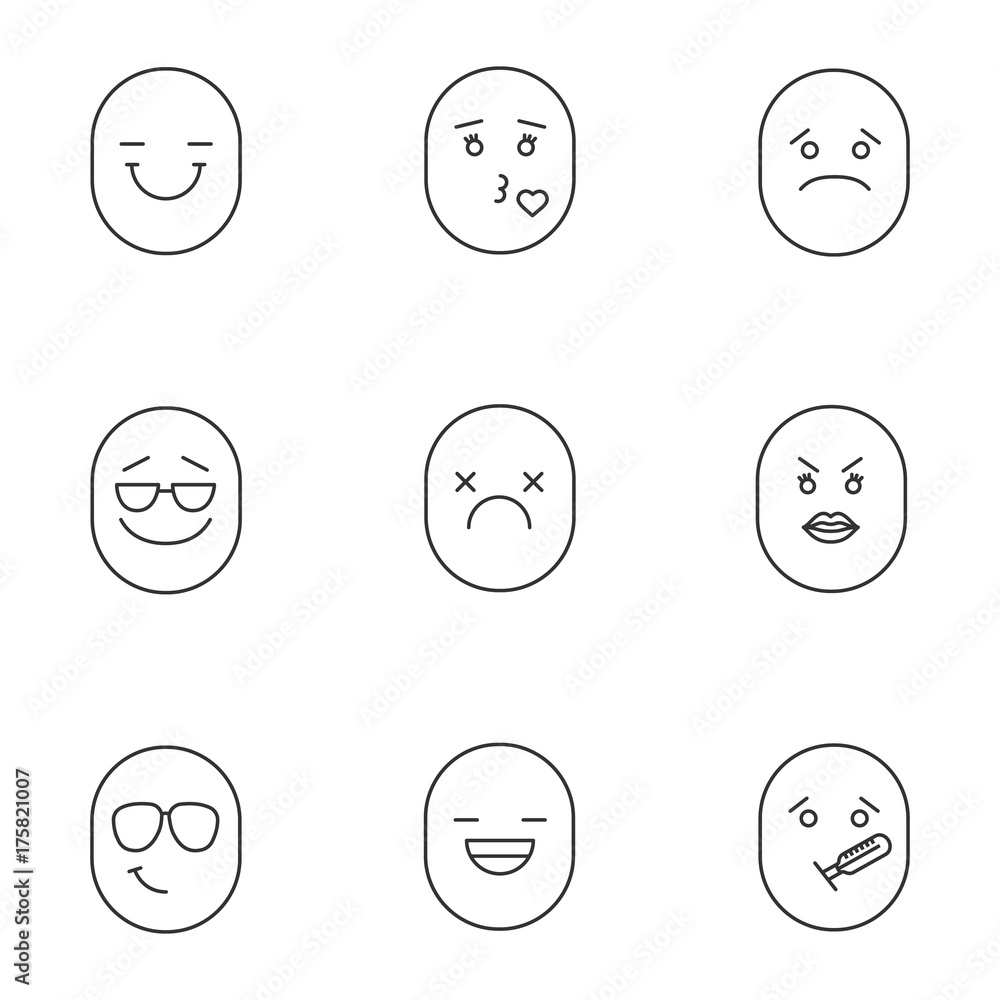 Smiles linear icons set Smiles linear icons set