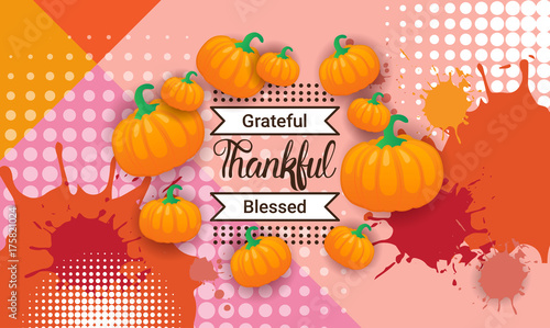 Happy Thanksgiving Day Autumn Traditional Holiday Greeting Card Flat Vector Illustration