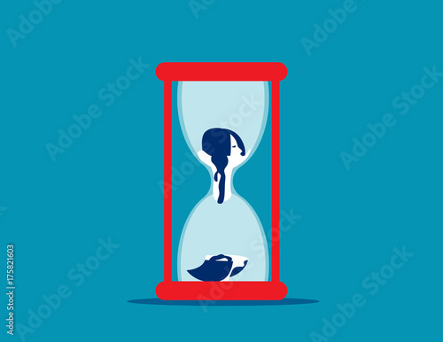 Woman head ageing as pours into bottom of hourglass. Concept business vector illustration.