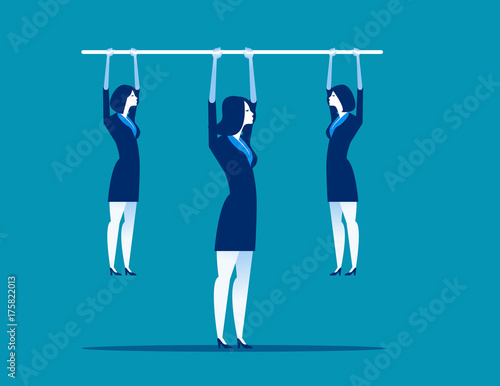 Leadership.  Manager holding bar with hanging staff. Concept business vector illustration. photo