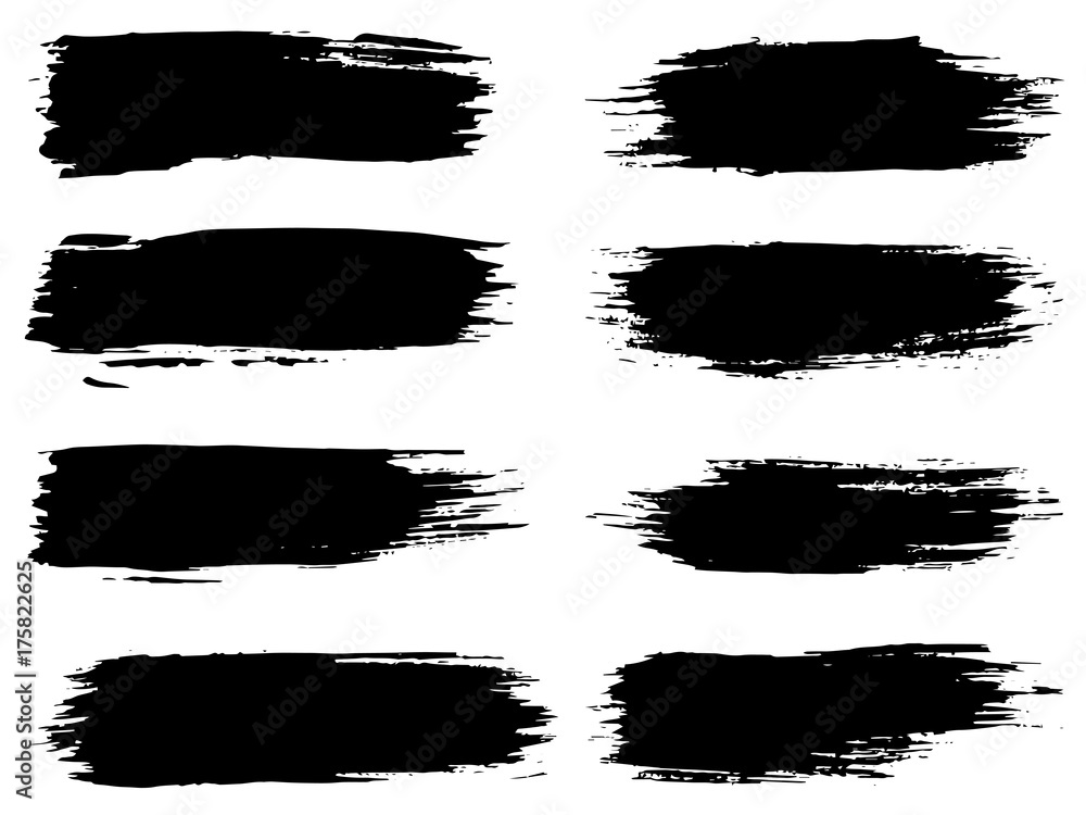 Fototapeta premium Vector collection of artistic grungy black paint hand made creative brush stroke set isolated on white background. A group of abstract grunge sketches for design education or graphic art decoration