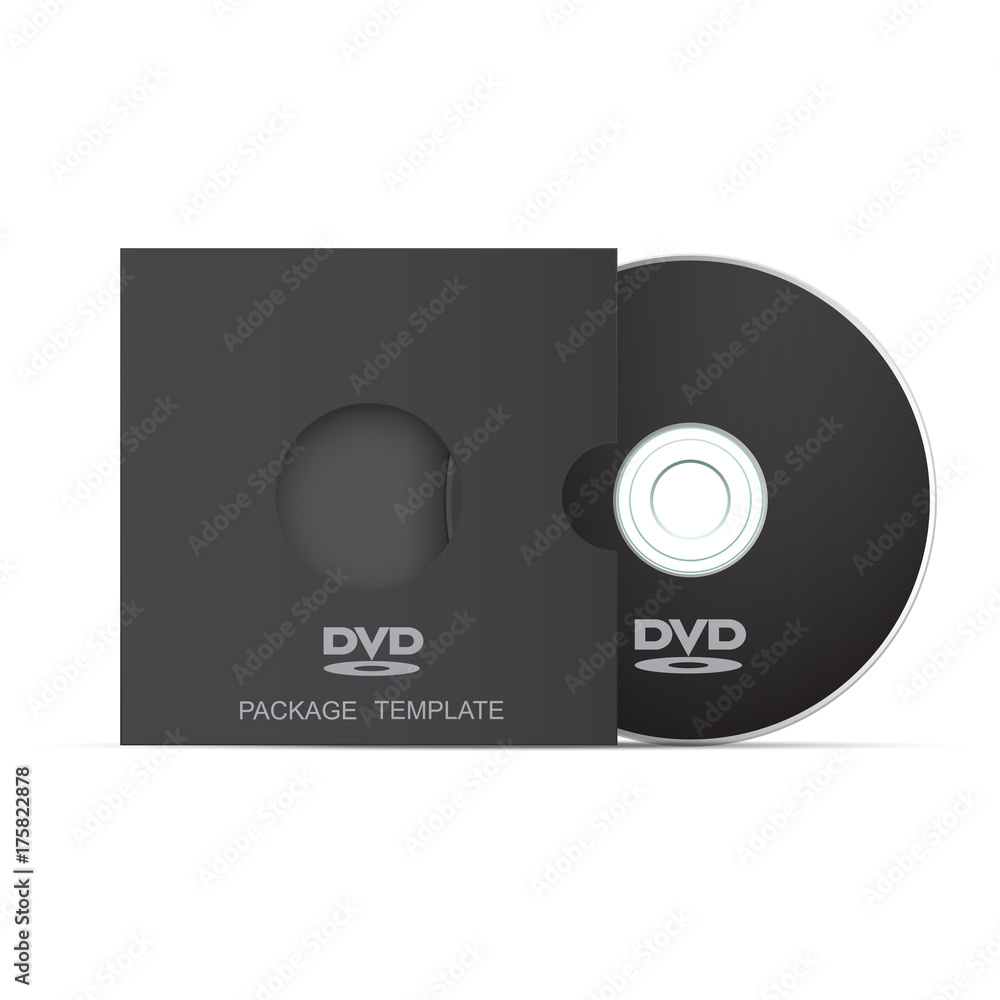 Black DVD disc and package template for your design, vector, isolated