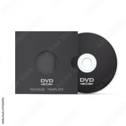 Black DVD disc and package template for your design, vector, isolated on white