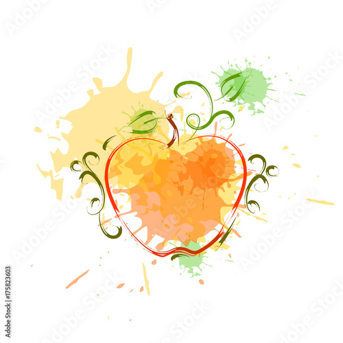 Apple In Watercolor Fruit Icon Paint Splash Background Hand Drawn Banner Flat Vector Illustration