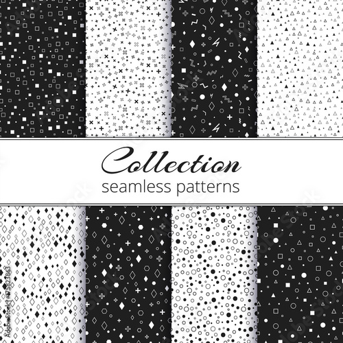 Collection of elegant backgrounds with a chaotic monochrome pattern and gold elements for the design of cosmetics packaging, chocolate.