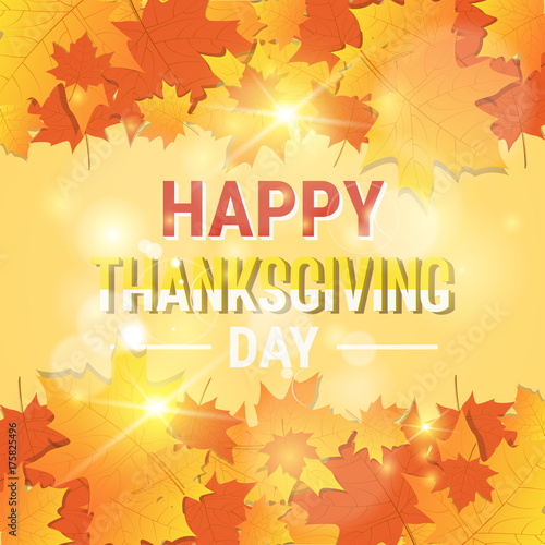 Happy Thanksgiving Day Autumn Traditional Holiday Greeting Card Flat Vector Illustration