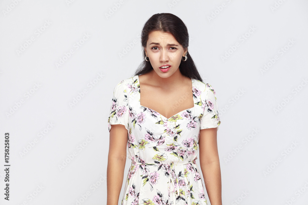 The sneer woman loking at camera and mockery over someone. The sneer woman loking at camera and mockery over someone.
