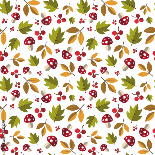 Autumn Seamless Pattern Background Yellow Leaves Ornament Fall Season Flat Vector Illustration