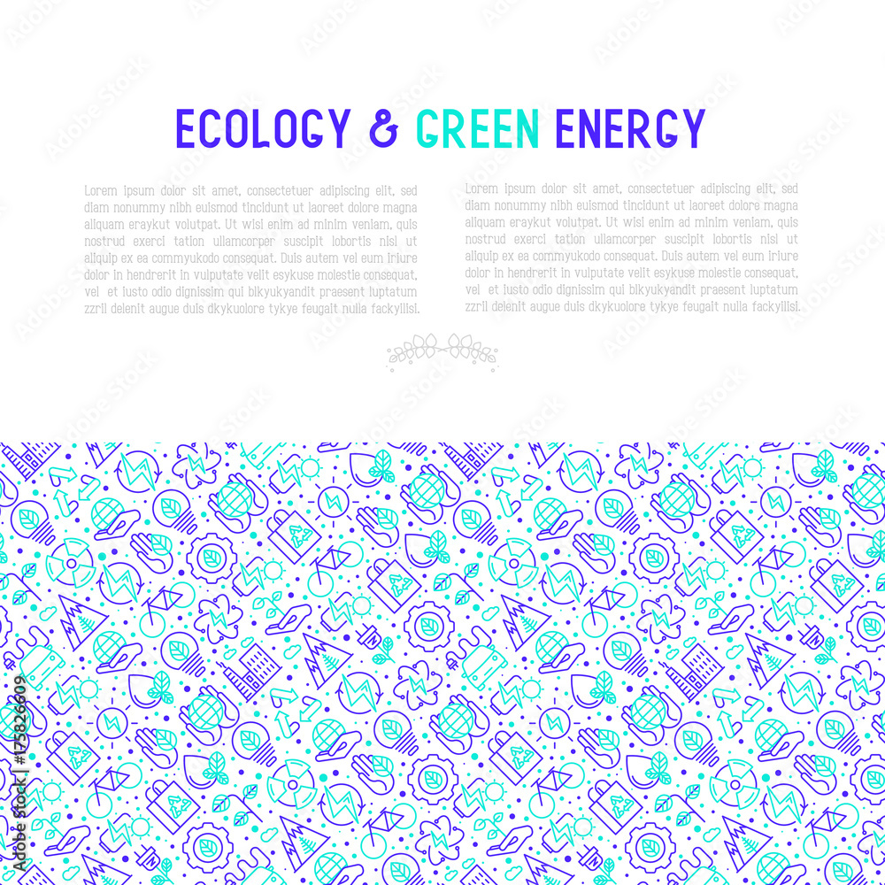 Ecology and green energy concept with thin bicolor line icons for environmental, recycling, renewable energy, nature. Vector illustration for banner, web page, print media.