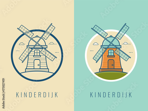 World landmarks. Holland. Travel and tourism background. Line icons. Vector 