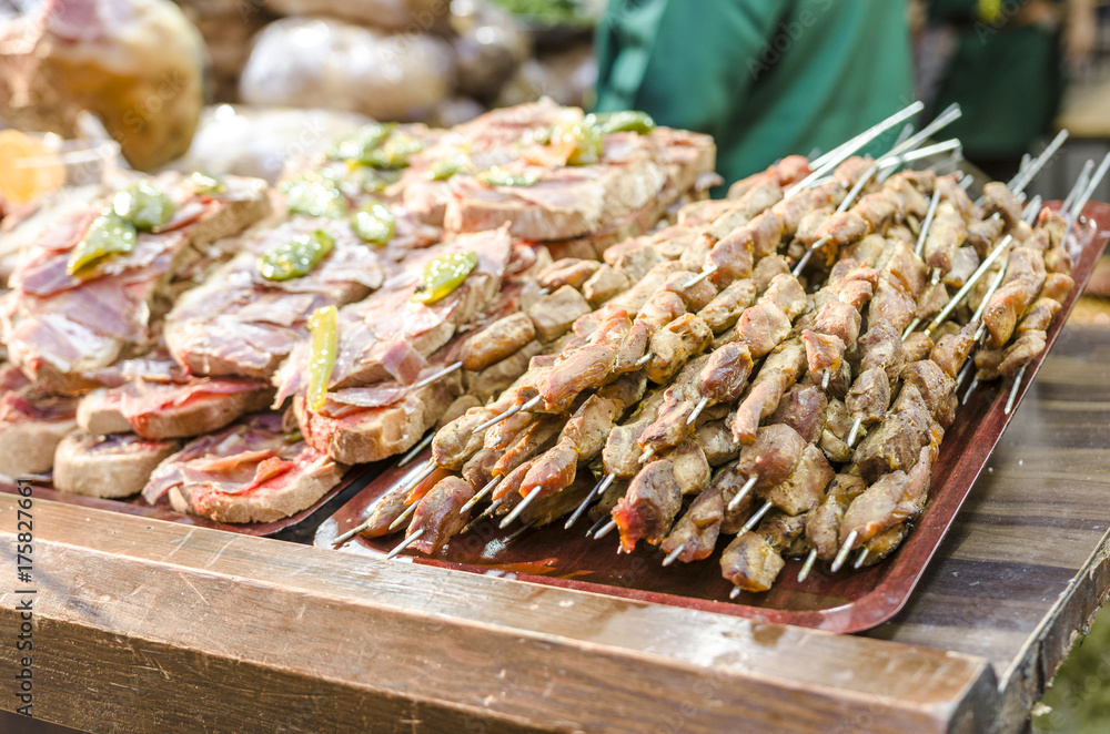 Meat, spanish food in Medieval market
