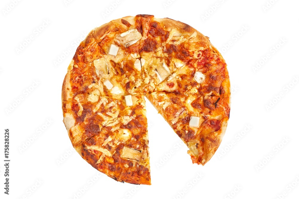Whole pizza, one slice missing Stock Photo Adobe Stock