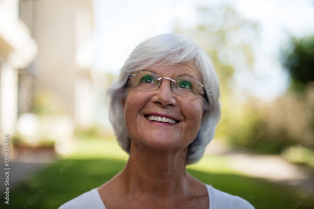 Close-up of thoughtful smiling senior woman Close-up of thoughtful smiling senior woman
