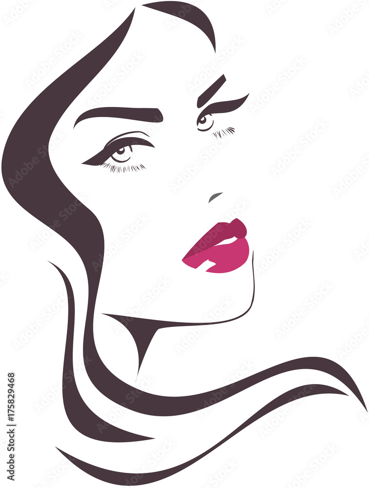 Vetor de Fashion icon woman face pink lips vector illustration do Stock |  Adobe Stock