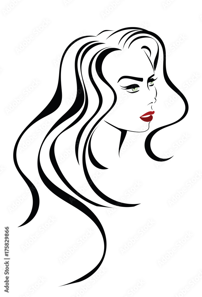 Woman red lips long hair  beauty icon