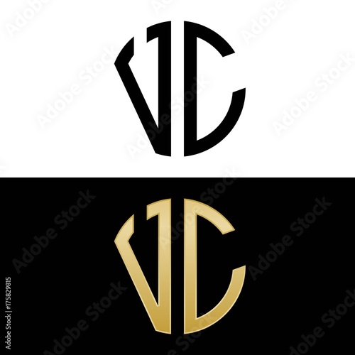 vc initial logo circle shape vector black and gold