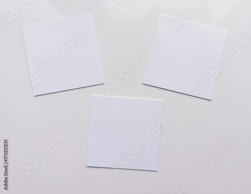 Three square sheet on a white background. Top view. Close-up