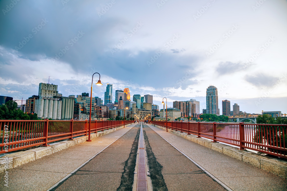 Downtown Minneapolis as seen from the Stone arch bridge