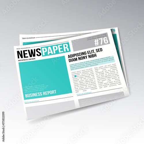 Folded Business Newspaper Vector. Images, Articles, Business Information. Daily Newspaper Journal Design. Illustration