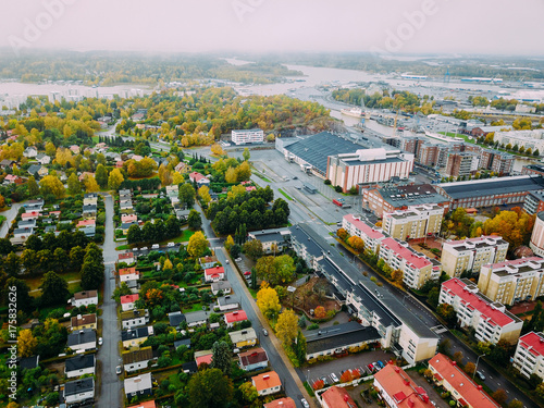 Idyllic Autumn Turku city (Finland) shrouded in fog 