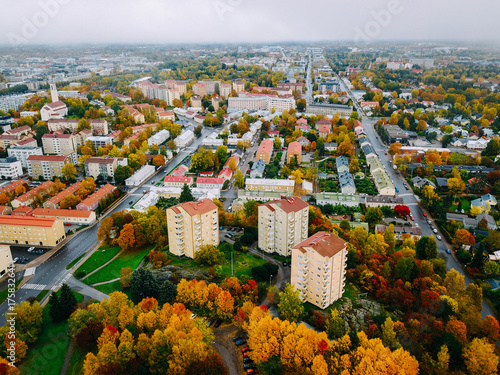 Idyllic Autumn Turku city (Finland) shrouded in fog 