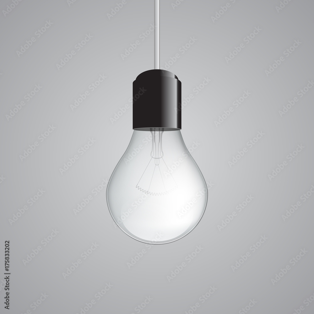 Vecteur Stock Realistic transparent light bulb with wire and holder, vector  illustration | Adobe Stock