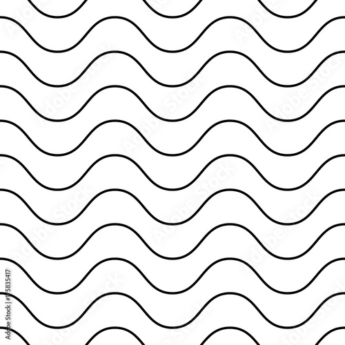 Horizontal thin wavy lines vector seamless pattern. Subtle monochrome background, simple black & white geometric repeat texture with delicate waves. Design element for decoration, print products, web