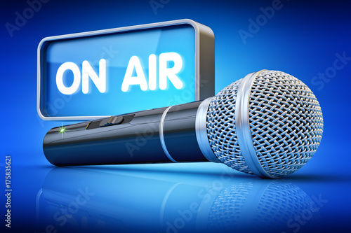 Radio broadcasting and internet podcast concept, microphone with 